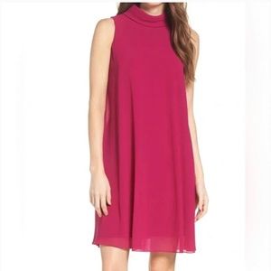 Vince Camuto Mock Neck Chiffon Trapeze Sheath Dress Fushia Size 2.